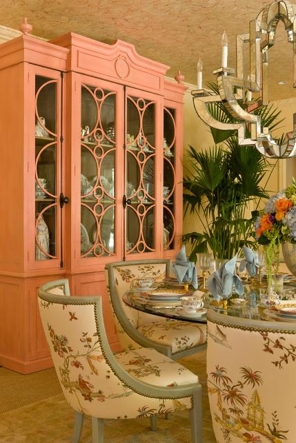 China Cabinet, Hand Painted Finish, Coral