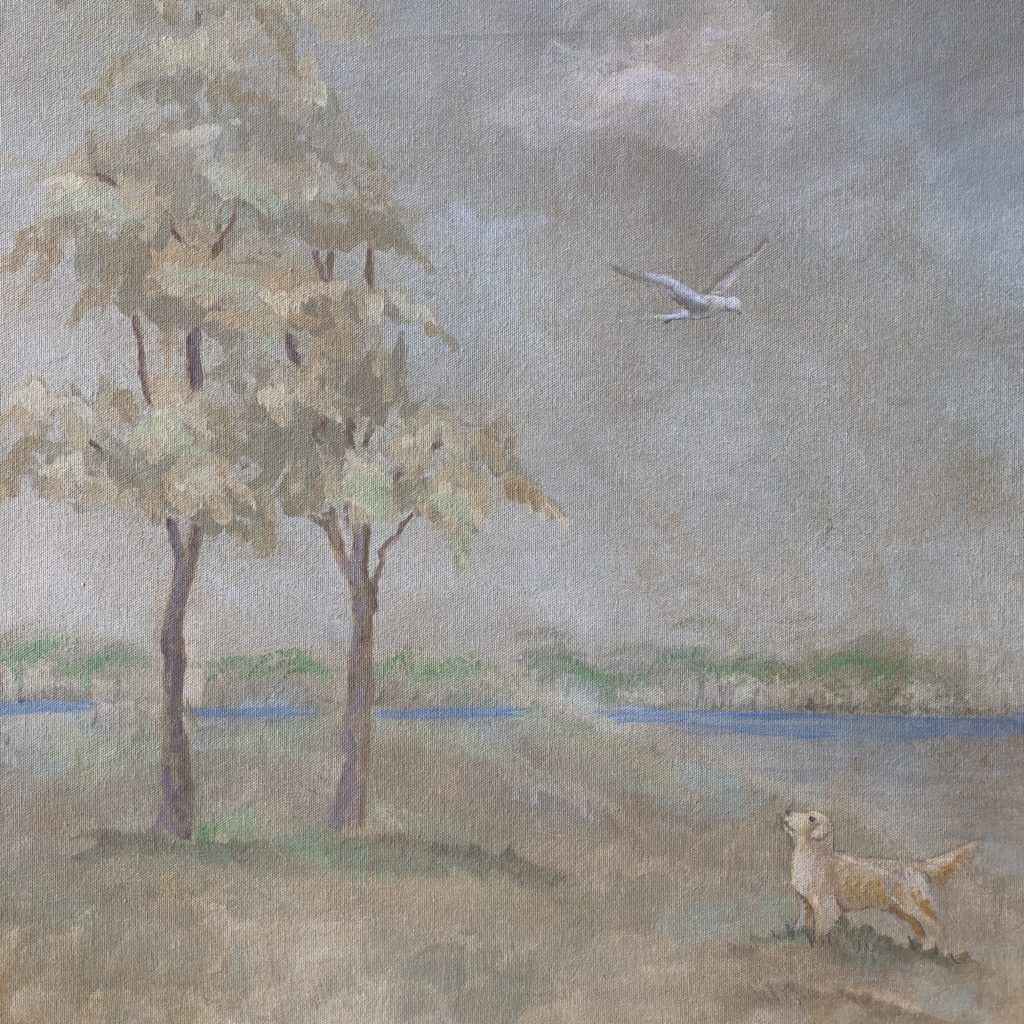 Landscape wall mural dog and bird