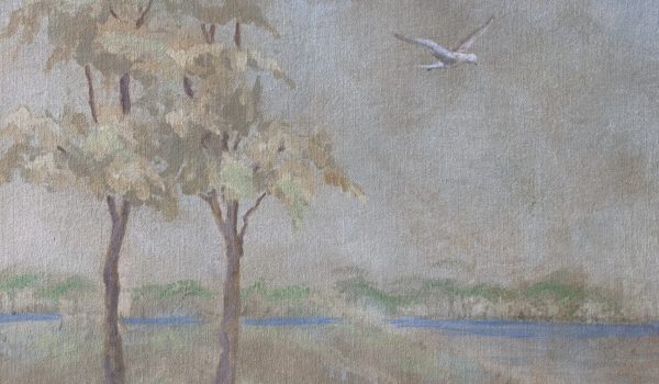 Landscape wall mural dog and bird