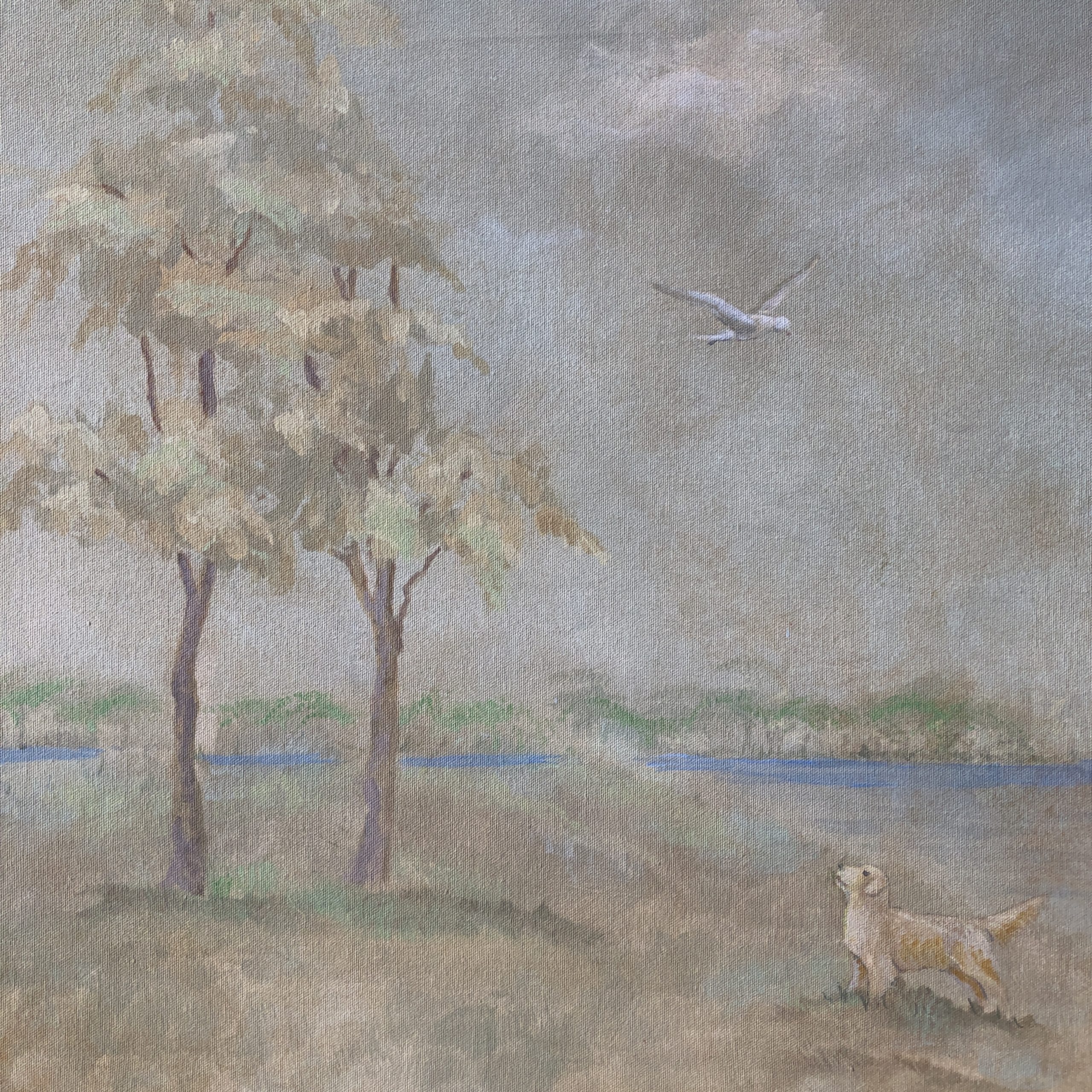 Landscape wall mural dog and bird