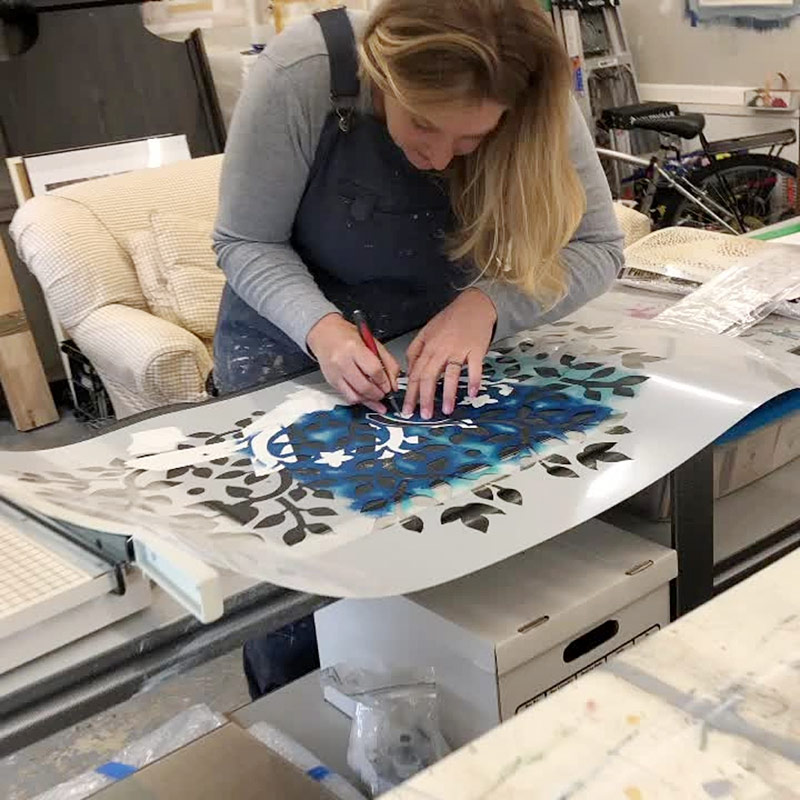 Amy working with stencils