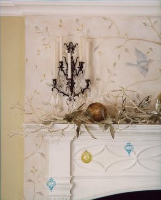 Bird & Branch Mural, Gustavian Swedish Style, interior design by Fiona Newell Weeks Design